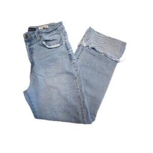 BCBGeneration High Rise Light Wash Cropped Mega Cuff Wide Leg Jeans, 9/29